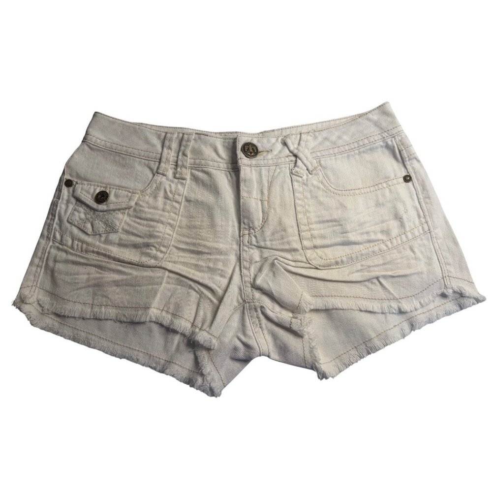 REWASH Women's SZ 0 White Denim Shorts Distressed‎ Raw Hem Boho Western Cowgirl